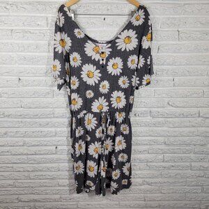 Lularoe Womens Romper 2XL Plus Shorts Gray Daisy All Over Pockets FLO85E